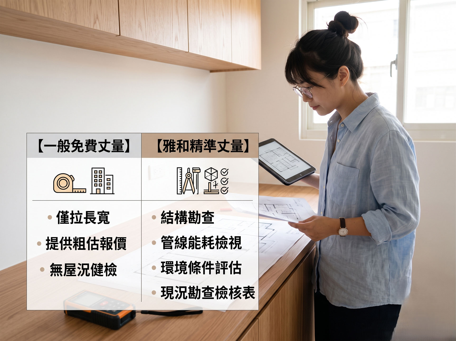 雅和室內設計老屋翻修免費丈量與付費診斷服務定位對照表
